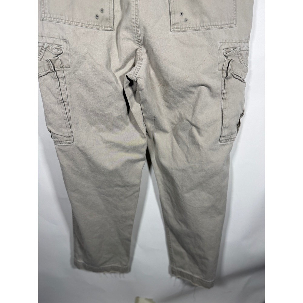 Abercrombie‎ & Fitch Mens Khaki Cargo Pants 34R Tan Cotton Drawstring Frayed Hem - Picture 4 of 9